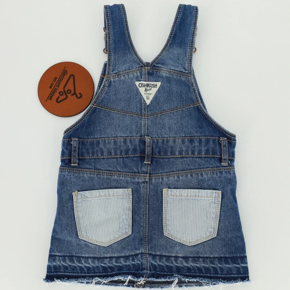 OshKosh‎ Bgosh Girls 24M Denim Overall Jumper Dress Hickory Stripe Pockets Blue